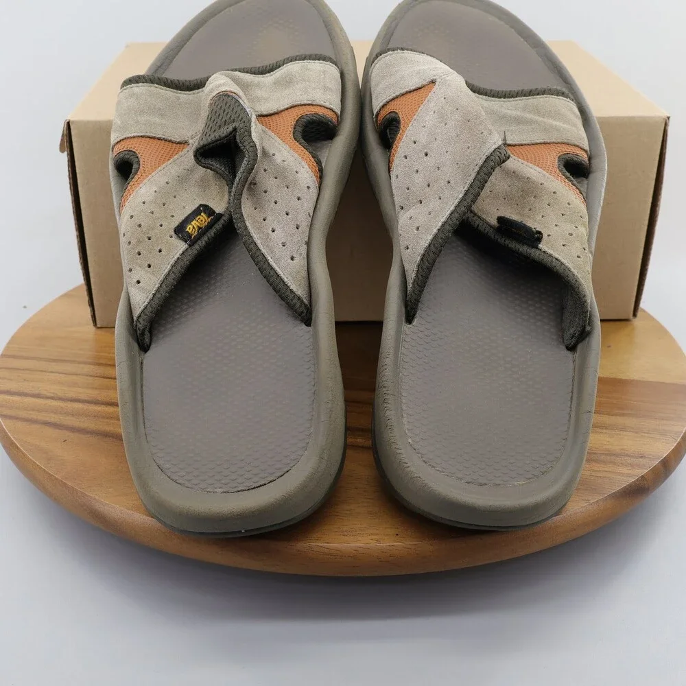 Teva Mens Size 11 Grey Tan Olive Slide Sandals Outdoor Sport Hiking
